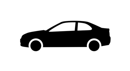 Simple black silhouette of a modern sedan car viewed from the side against a white background a classic vehicle outline