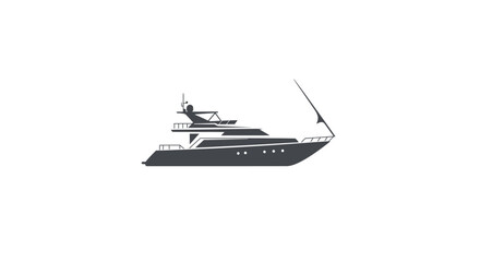 Elegant luxury motor yacht sailing on the open sea in a stark and modern graphic silhouette style