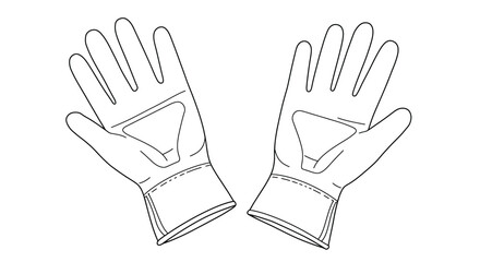 Obraz premium Pair of white racing gloves with stitched detailing shown from a top down perspective in a clean outline silhouette