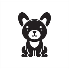 Fototapeta premium Stylized Black Silhouette of a Sitting Puppy with Large Ears and Spots.
