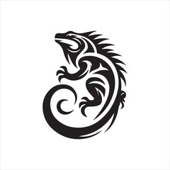Obraz premium Stylized Black Silhouette of an Iguana with TribalInspired Body Markings.