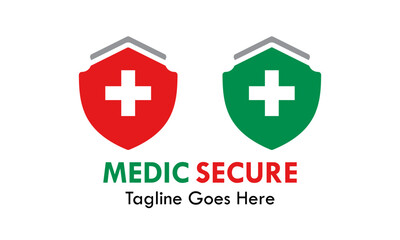Obraz premium A versatile logo for the medical industry. The design uses a shield and a medical cross to represent health, security, and data protection for clinics, hospitals, or health-tech companies