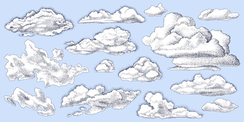 Hand drawn clouds collection vector