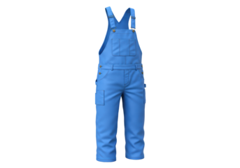 Isolated Light Blue Denim Overalls Suspenders on Display Casual Apparel Kids Workwear Fashion
