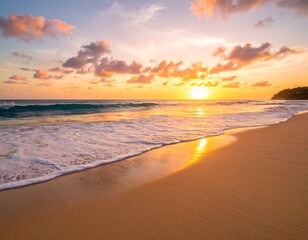 Fototapeta premium Golden sunset over a tropical beach