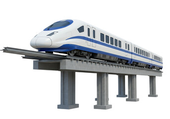 Isolated high-speed train, passenger rail transport, modern locomotive, rail bridge, transportation