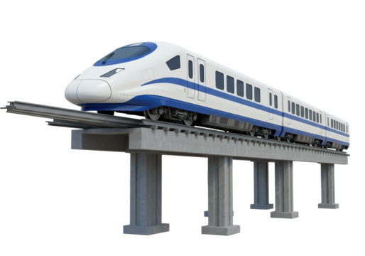 Isolated high-speed train, passenger rail transport, modern locomotive, rail bridge, transportation