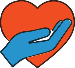 Caring hand gently holds a vibrant orange heart symbol with a medical eye icon prominently featured symbolizing health and compassion vector