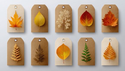 Autumn leaves on kraft paper tags