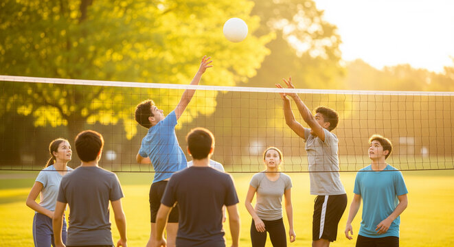 Teenagers Playing Volleyball