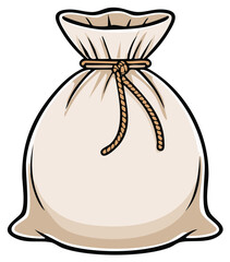 Cartoon Beige Sack Bag Tied With Rope Illustration For Graphics