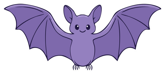Obraz premium Cute purple bat with wings spread wide in a cartoon illustration style