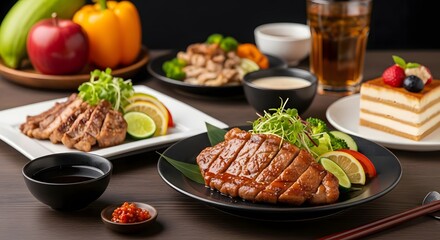 food and steak sallad
