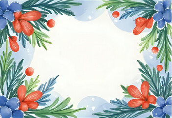 beautiful illustrated frame with conifer branches 