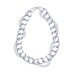 Double silver chain. Isolated watercolor illustration of jewelry for catalog design, shop windows, branded packaging, interior design and wedding events.