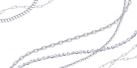 Elegant silver chains in a rectangular frame. Isolated watercolor illustration for the design of printed materials for Christmas sales, jewelry stores, postcard printing.