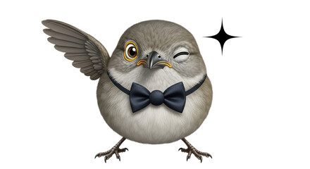 Isolated cute bird with bow tie