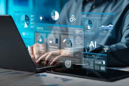 Key Performance Indicators (KPIs) Dashboard analysis concept of Key Performance Indicators (KPIs) using Business Intelligence (BI) systems to measure performance against planned targets. Ai concept.
