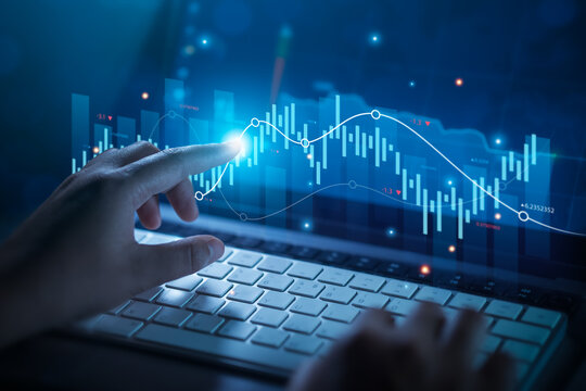 Business growth, businessman analyzing financial sales data, economic growth graph and digital accounting report technology. Financial investment concept, business growth.