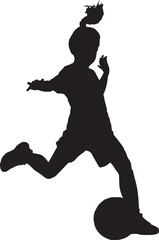 Soccer Girl Silhouette Kicking Ball, Vector Illustration