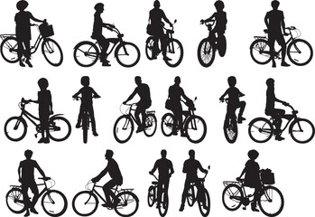 Fototapeta premium Bicycle Silhouettes, Vector Illustration on White Background.