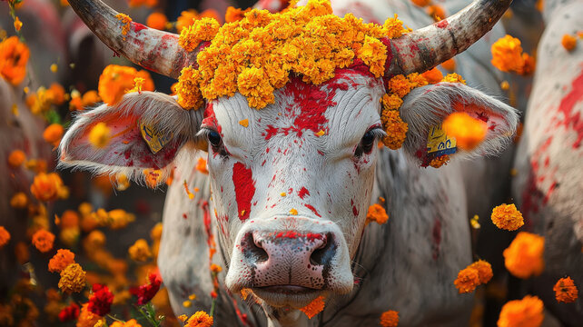 festival tihar decorated cow