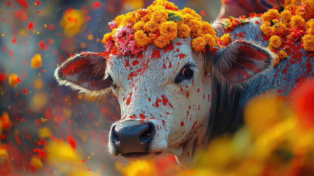 festival tihar decorated cow