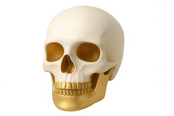 Obraz premium Golden-toothed white skull rendering, glowing eye sockets, transparent backdrop, highlighting macabre halloween aesthetic