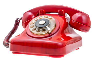 Shiny red rotary telephone on transparent background isolated on a transparent background 1