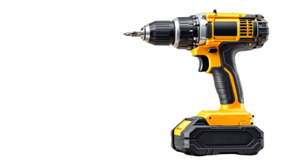 Powerful Cordless Power Drill with Battery on white background