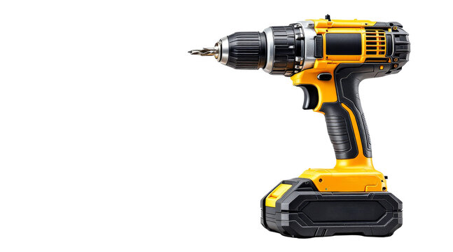 Powerful Cordless Power Drill with Battery on white background