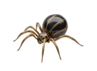 Black and gold decorative spider sculpture graphic isolated on a transparent background