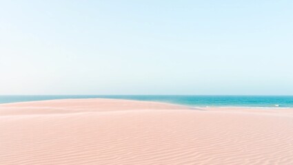 Fototapeta premium Serene beach landscape with soft pink sand and turquoise water