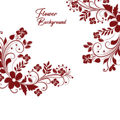 Elegant dark red floral swirls and flowers in corner design