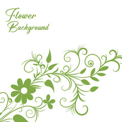 Green floral vine with flower and swirling decorative elements