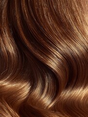 Naklejka premium close-up glossy brown hair with golden highlights, cinematic glow, luxury shampoo