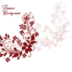 Elegant red floral swirl design with fading pattern background