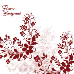 Elegant red floral swirls and flowers on white background
