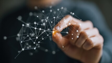 Hand interacting with a digital network