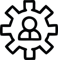 Iconic representation of a person inside a gear symbolizing automation and human integration in industrial processes