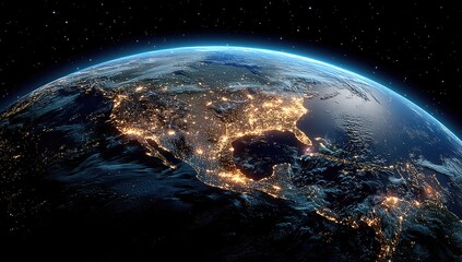 Obraz premium Earth at night, North America highlighted
