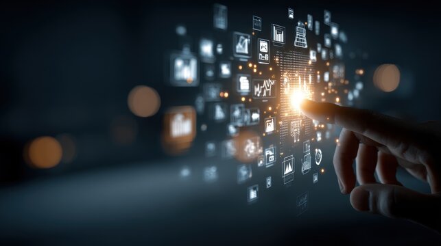 Hand interacts with digital data