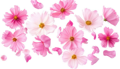 Fototapeta premium Pink and white cosmos flowers with petals isolated on transparent background
