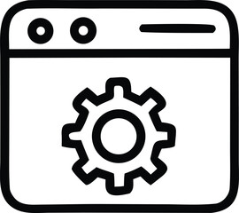 Digital browser window with cogwheel icon representing website settings and configuration options for online tools and applications