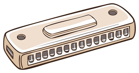 Classic beige harmonica musical instrument illustration with clear details and outlines