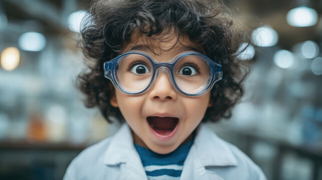 indian little scientist child a curious with goggles