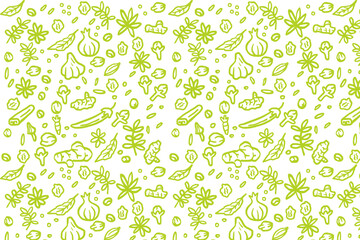 seamless pattern with green spices and herbs © Elmyra Studio