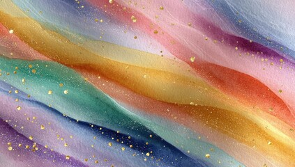 Abstract rainbow marbled texture with gold glitter