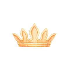 Watercolor illustration with gold princess crown, isolated on a white background. Clipart for nursery decor, childrens clothes, sticker, for birthday greeting cards or invitations for kids to a party.