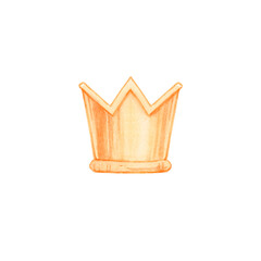 Watercolor illustration with gold princess crown, isolated on a white background. Clipart for nursery decor, childrens clothes, sticker, for birthday greeting cards or invitations for kids to a party.